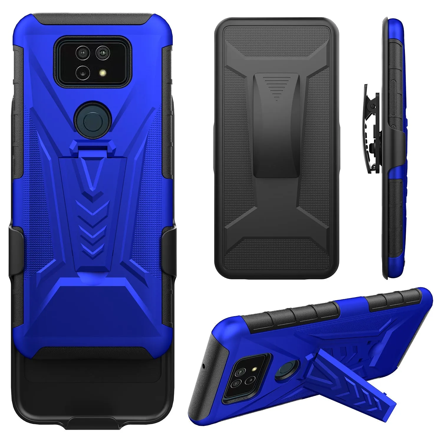 Case for AT&T Motivate Max U668AA / Cricket Ovation 3 Case with Tempered Glass Screen Protector Cover with Kickstand Phone Belt Clip Holster - Blue