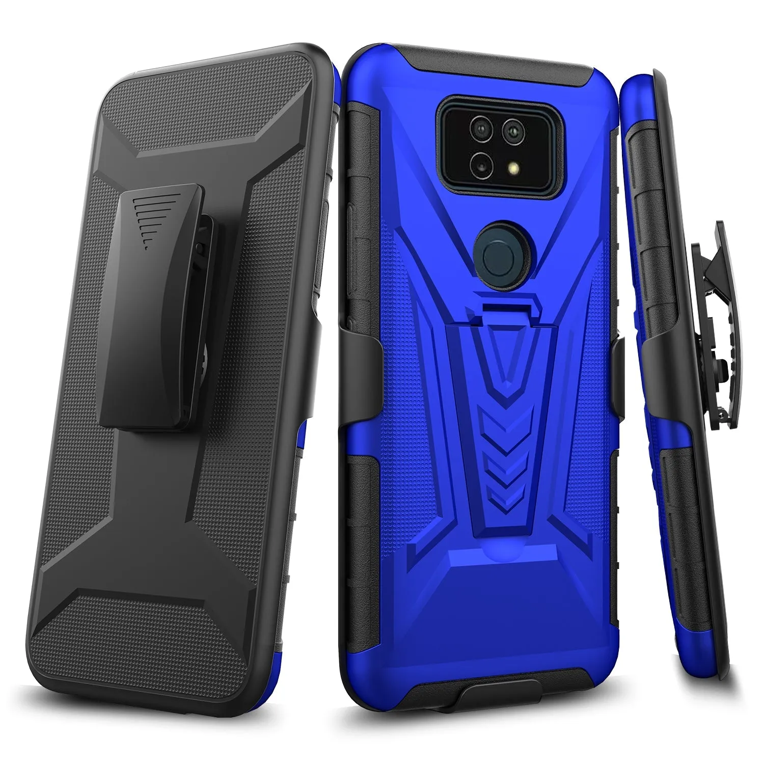 Case for AT&T Motivate Max U668AA / Cricket Ovation 3 Case with Tempered Glass Screen Protector Cover with Kickstand Phone Belt Clip Holster - Blue