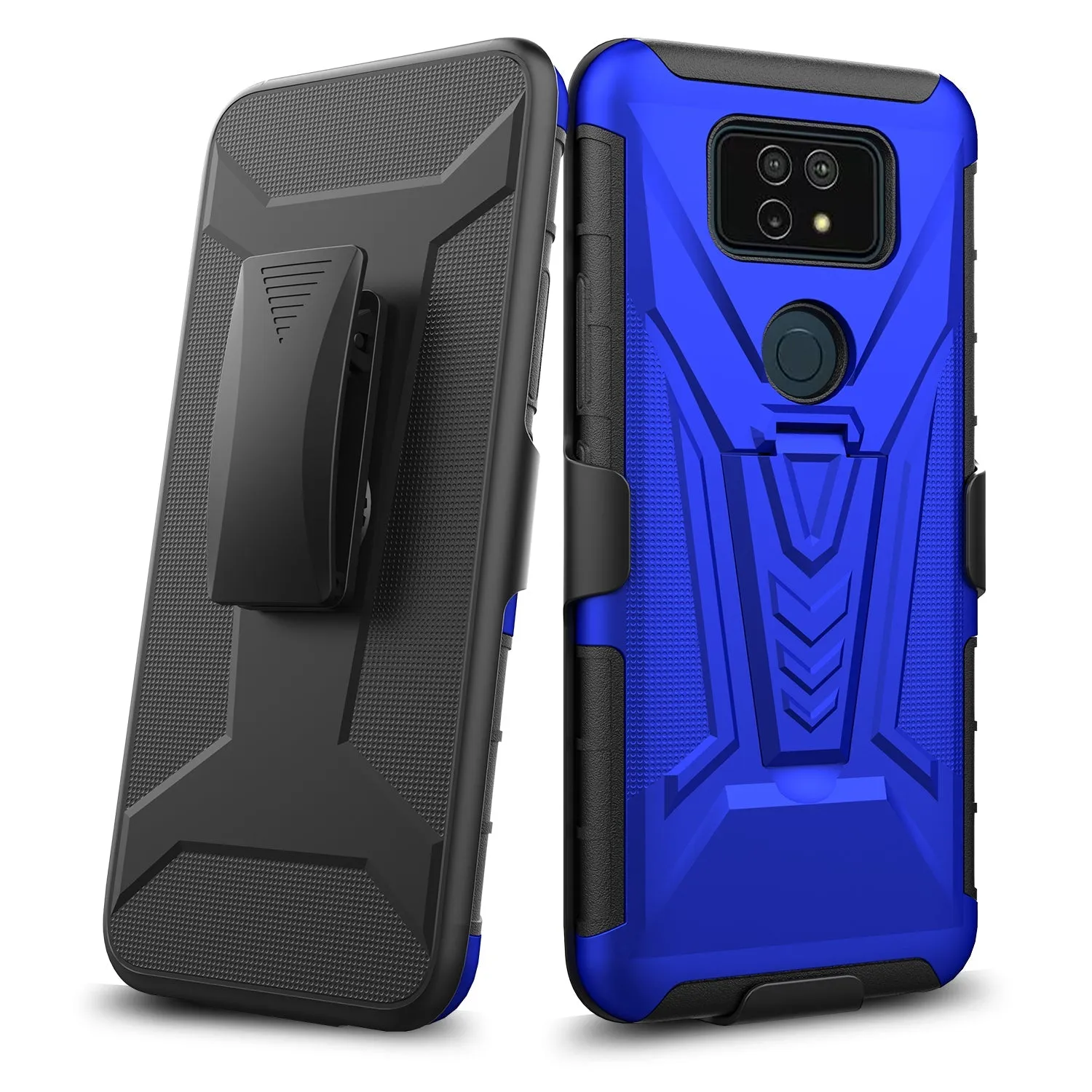 Case for AT&T Motivate Max U668AA / Cricket Ovation 3 Case with Tempered Glass Screen Protector Cover with Kickstand Phone Belt Clip Holster - Blue