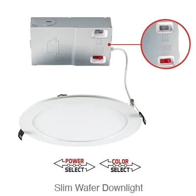 Circa 4 Inch LED Slim Wafer Down Light, 870 Lumens, Wattage Selectable 8.5W/9.5W/10.5W, 120-277V, CCT Selectable: 2700K/3000K/3500K/4000K/5000K