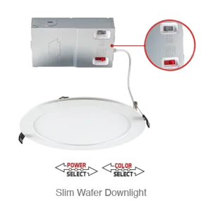 Circa 4 Inch LED Slim Wafer Down Light, 870 Lumens, Wattage Selectable 8.5W/9.5W/10.5W, 120-277V, CCT Selectable: 2700K/3000K/3500K/4000K/5000K