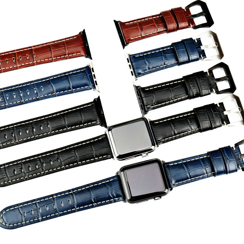 Crocodile Pattern Embossed Genuine Leather Apple Watch Strap