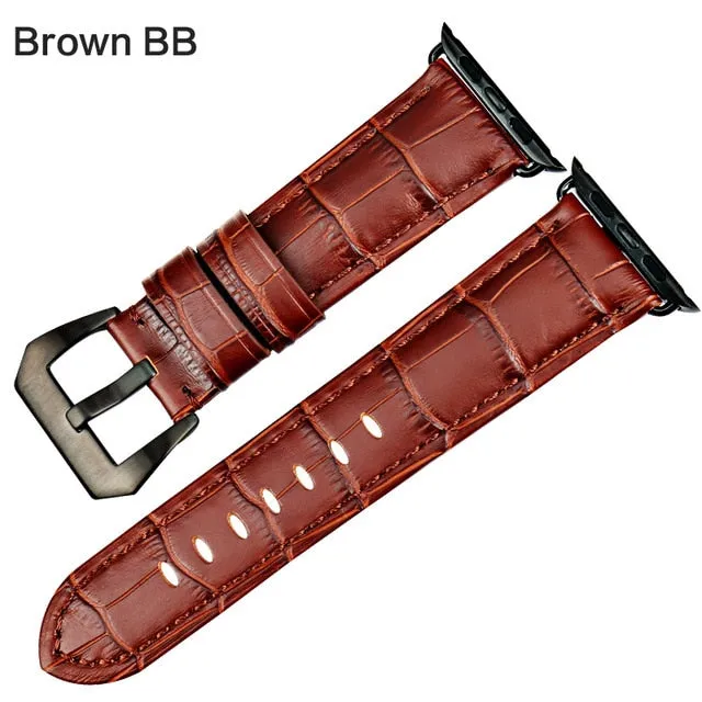 Crocodile Pattern Embossed Genuine Leather Apple Watch Strap