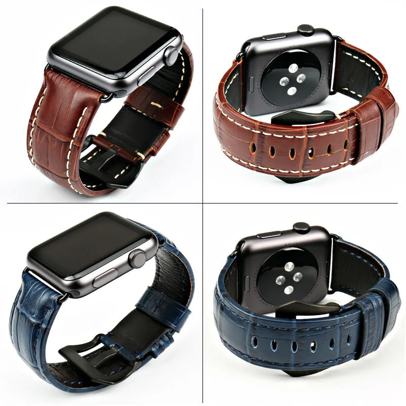 Crocodile Pattern Embossed Genuine Leather Apple Watch Strap