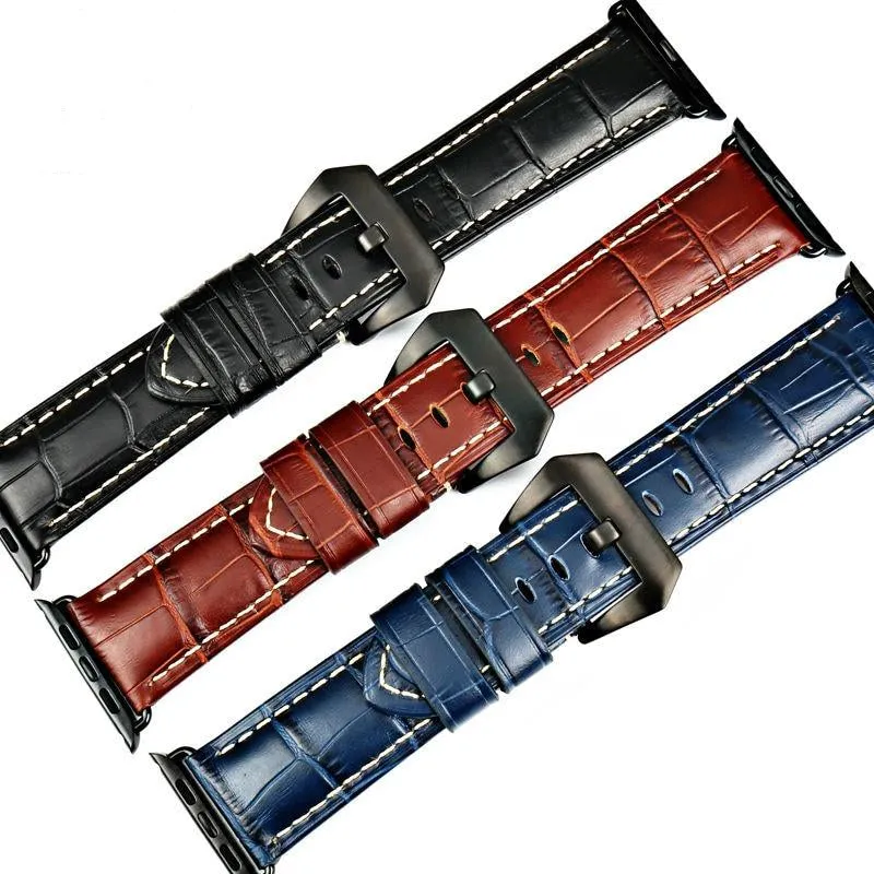 Crocodile Pattern Embossed Genuine Leather Apple Watch Strap