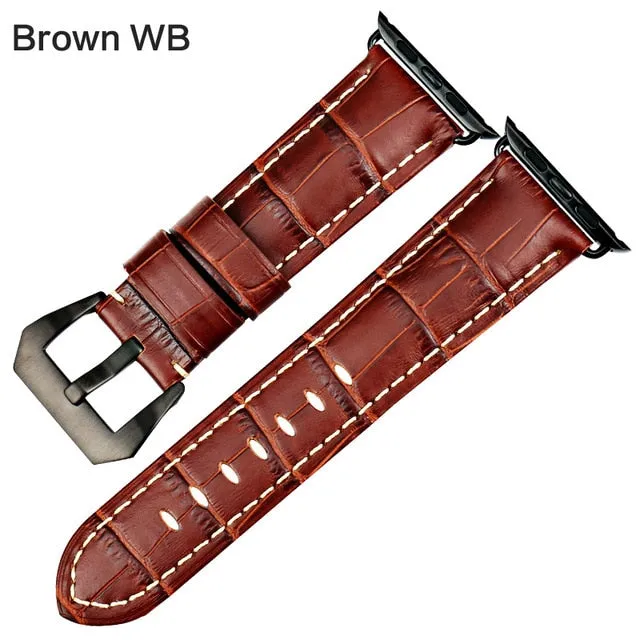 Crocodile Pattern Embossed Genuine Leather Apple Watch Strap