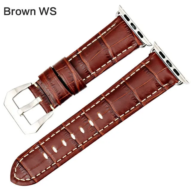 Crocodile Pattern Embossed Genuine Leather Apple Watch Strap