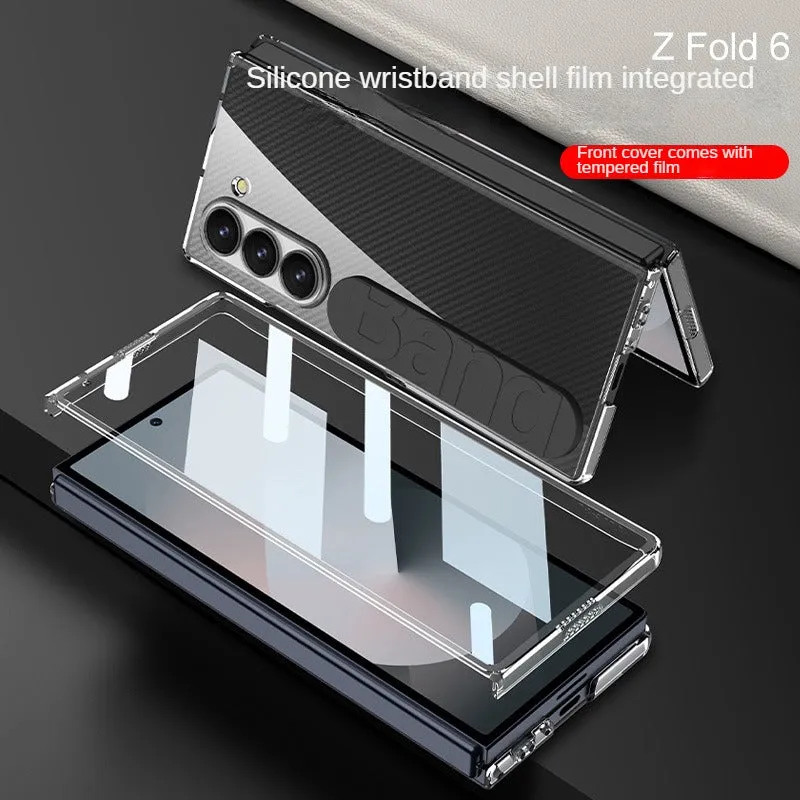 Crystal Clear Transparent Phone Case with silicon wristband With Tempered Film For Samsung Z Fold 6