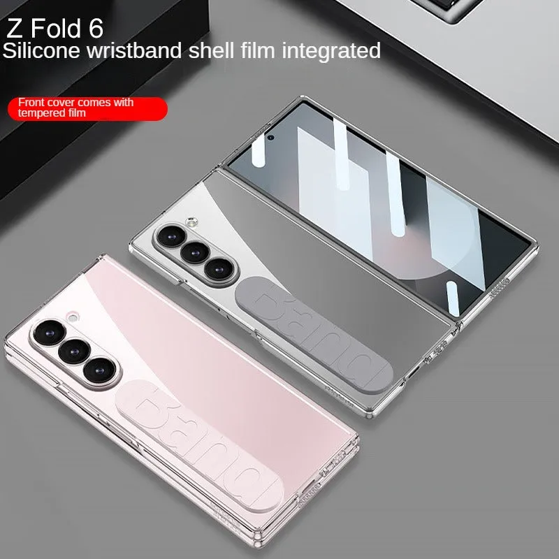 Crystal Clear Transparent Phone Case with silicon wristband With Tempered Film For Samsung Z Fold 6