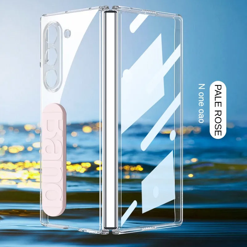 Crystal Clear Transparent Phone Case with silicon wristband With Tempered Film For Samsung Z Fold 6