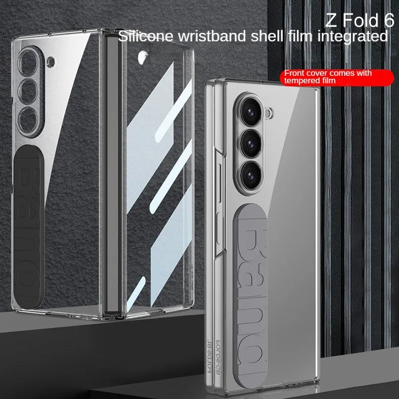 Crystal Clear Transparent Phone Case with silicon wristband With Tempered Film For Samsung Z Fold 6