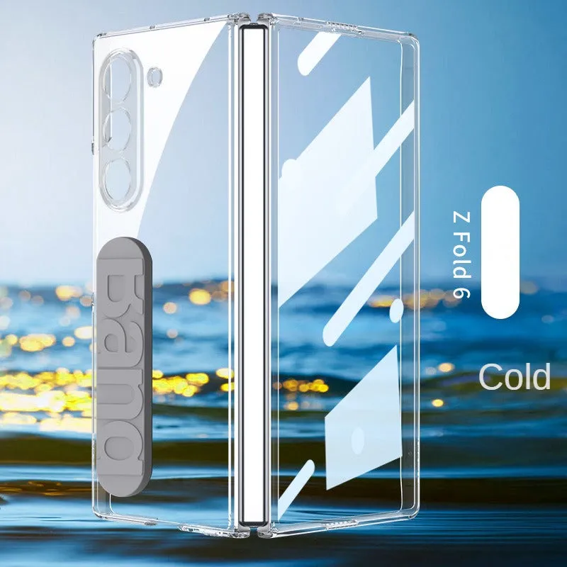 Crystal Clear Transparent Phone Case with silicon wristband With Tempered Film For Samsung Z Fold 6