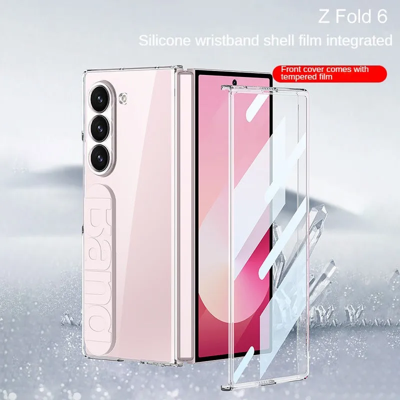 Crystal Clear Transparent Phone Case with silicon wristband With Tempered Film For Samsung Z Fold 6