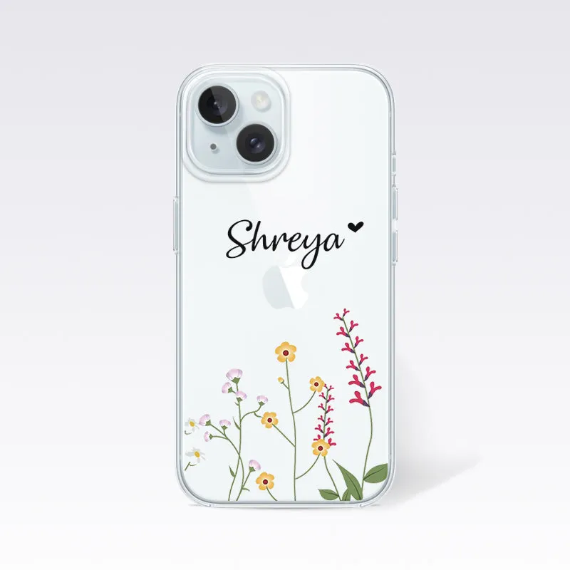 Custom Name with Flower Design-5 Clear Silicon Cover