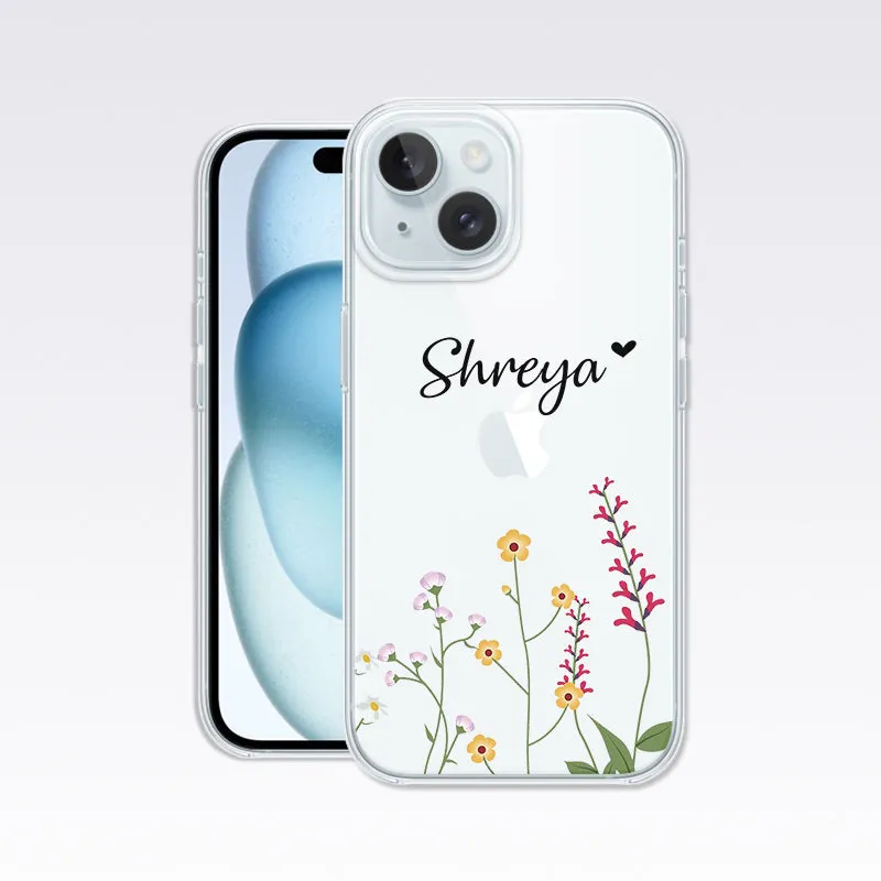 Custom Name with Flower Design-5 Clear Silicon Cover