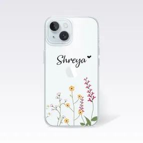 Custom Name with Flower Design-5 Clear Silicon Cover