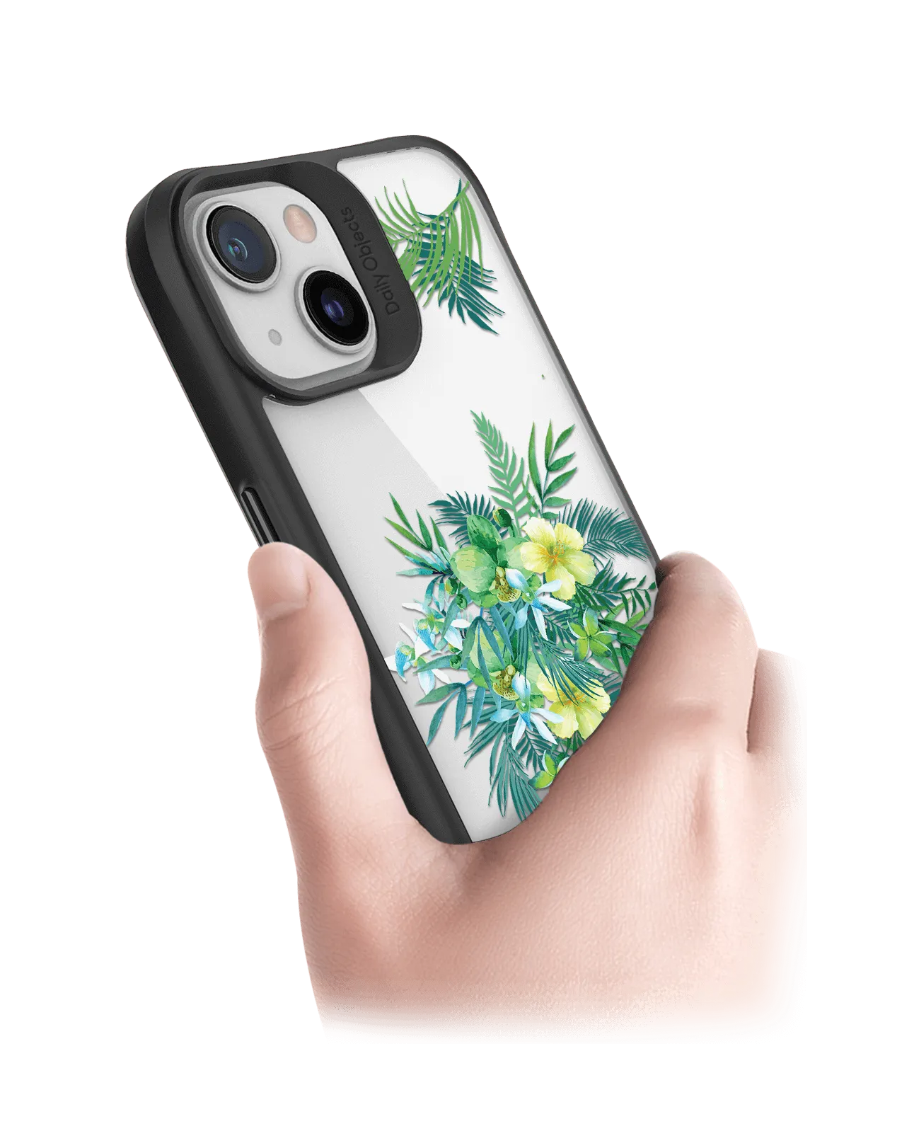 DailyObjects Clear Ferns & Flowers Black Hybrid Clear Case Cover For iPhone 13 Mini