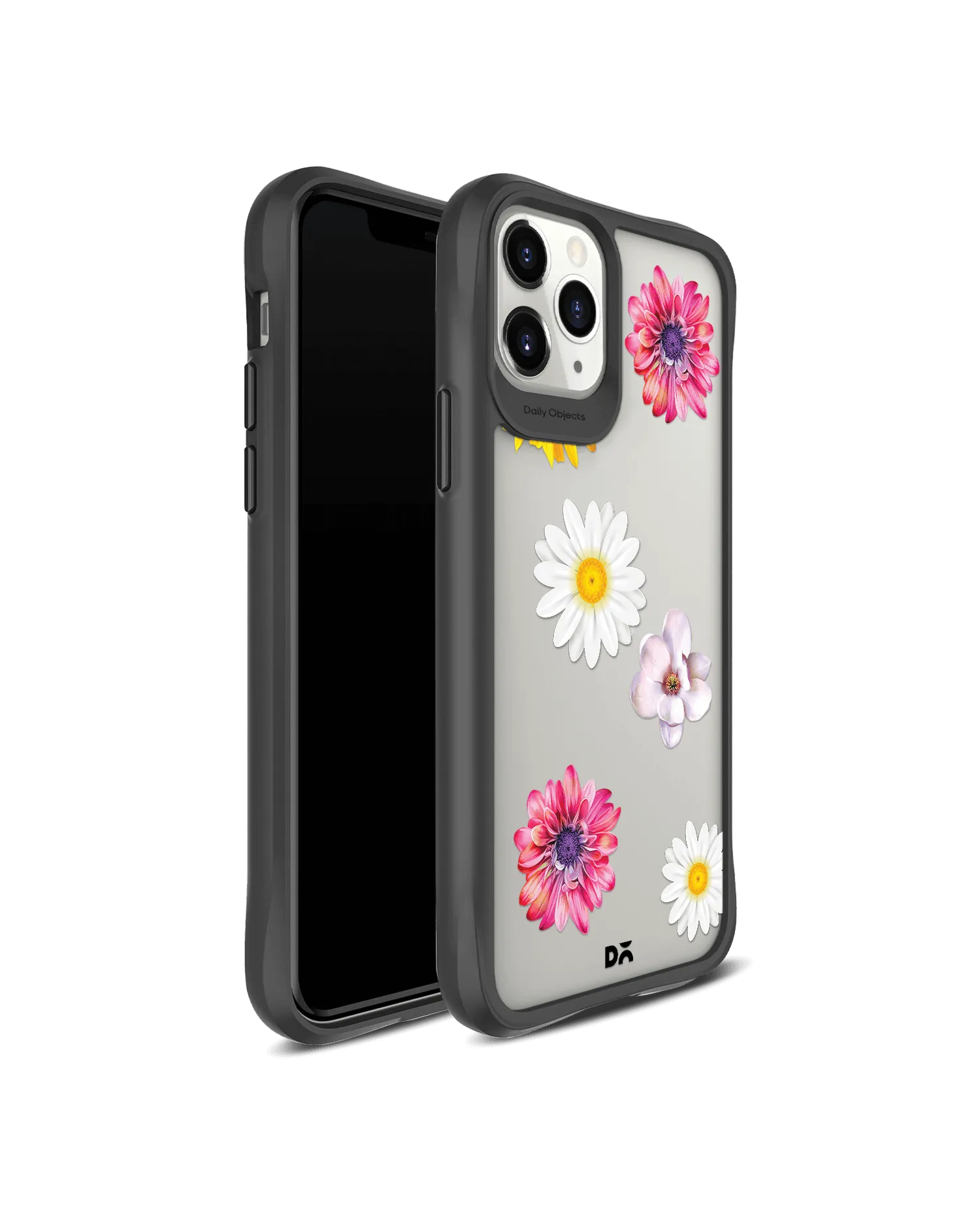 DailyObjects Clear Multicoloured Flowers Black Hybrid Clear Case Cover For iPhone 11 Pro Max