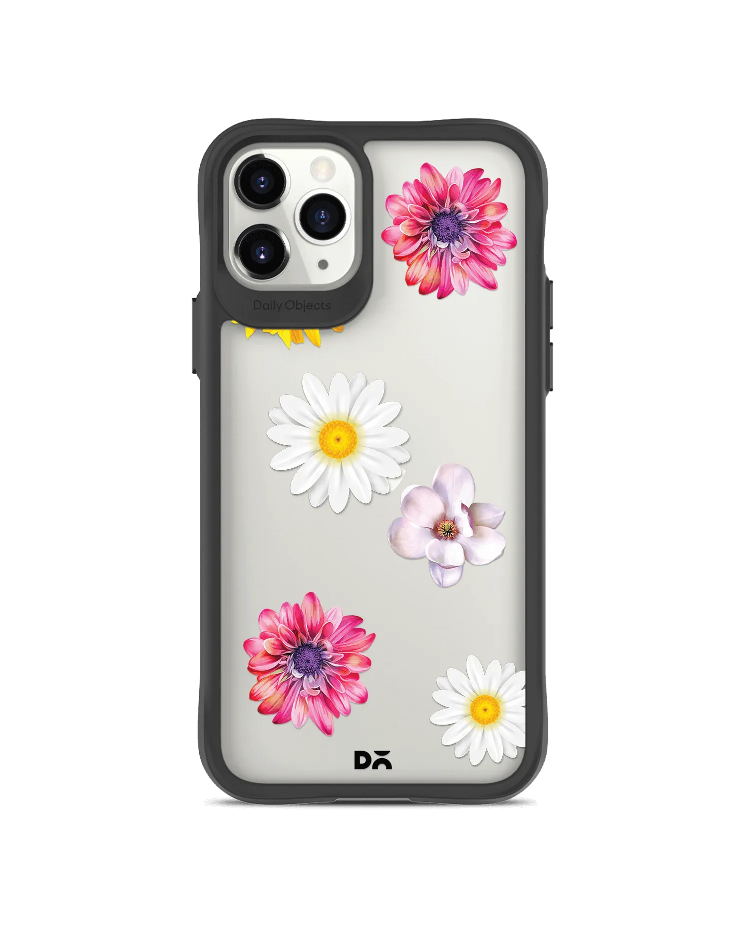 DailyObjects Clear Multicoloured Flowers Black Hybrid Clear Case Cover For iPhone 11 Pro Max