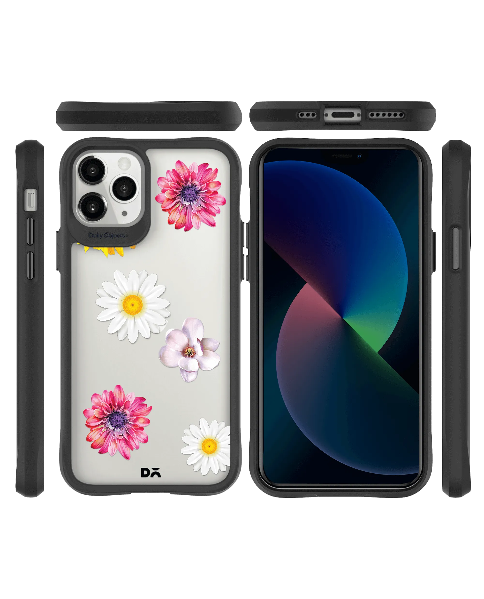 DailyObjects Clear Multicoloured Flowers Black Hybrid Clear Case Cover For iPhone 11 Pro