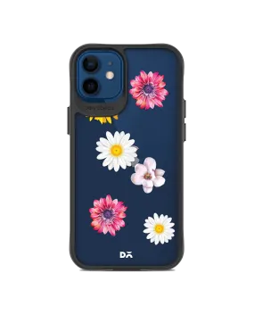 DailyObjects Clear Multicoloured Flowers Black Hybrid Clear Case Cover For iPhone 12 Mini