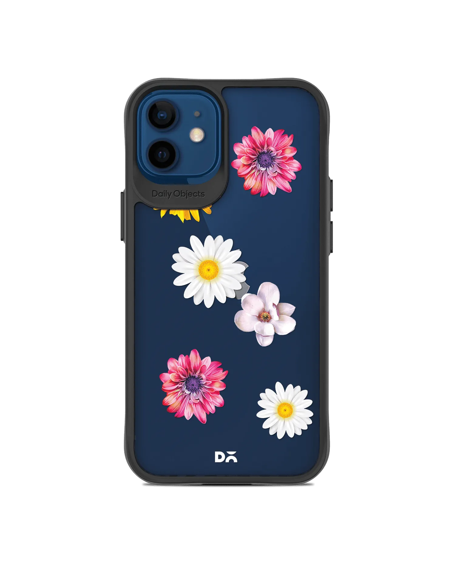 DailyObjects Clear Multicoloured Flowers Black Hybrid Clear Case Cover For iPhone 12 Mini