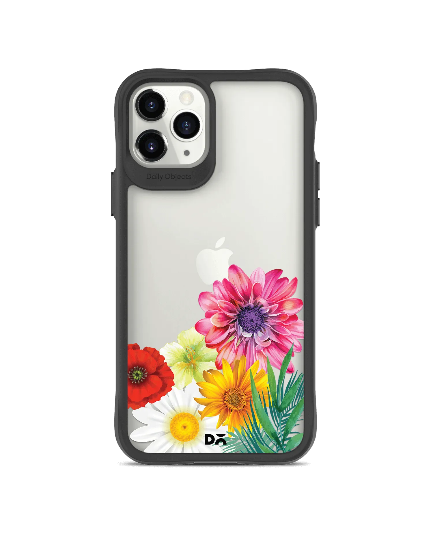 DailyObjects Clear Pink & Yellow Flowers Black Hybrid Clear Case Cover For iPhone 11 Pro