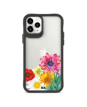 DailyObjects Clear Pink & Yellow Flowers Black Hybrid Clear Case Cover For iPhone 11 Pro