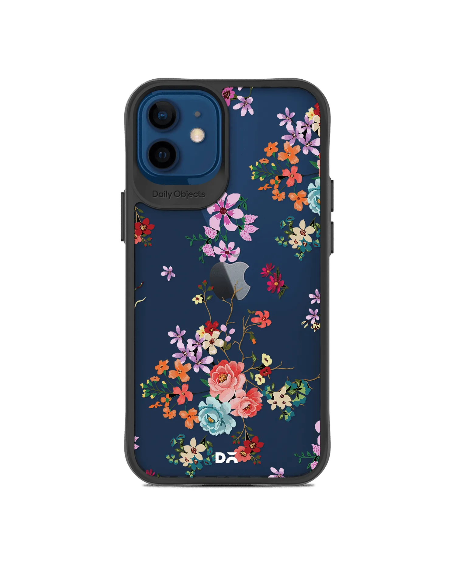 DailyObjects Periwinkle & Roses Black Hybrid Clear Case Cover For iPhone 12 Mini