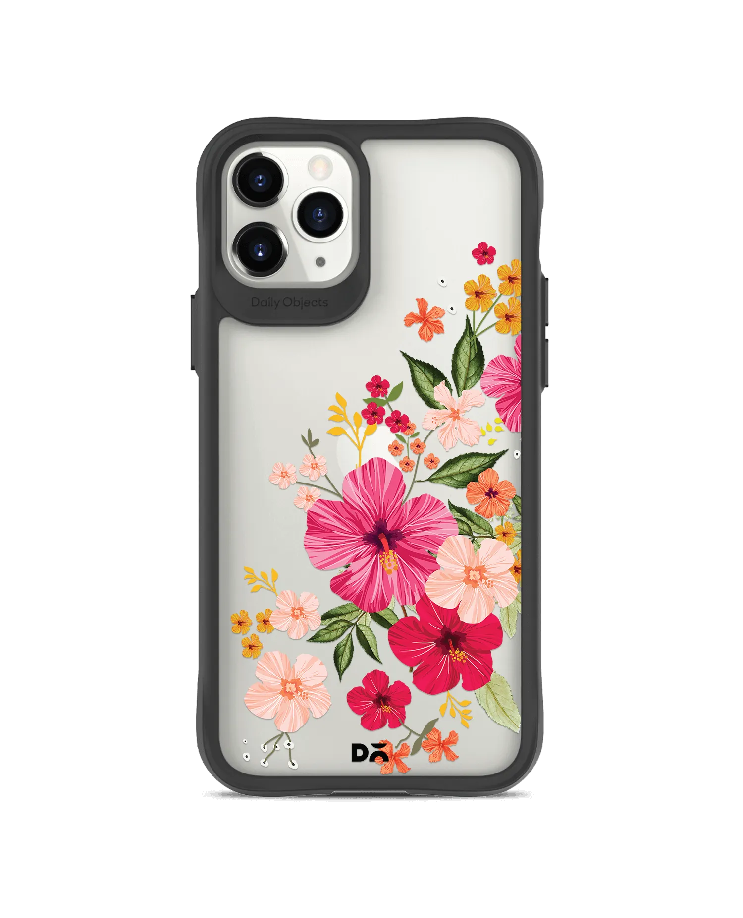 DailyObjects Pink Hibiscus Black Hybrid Clear Case Cover For iPhone 11 Pro Max