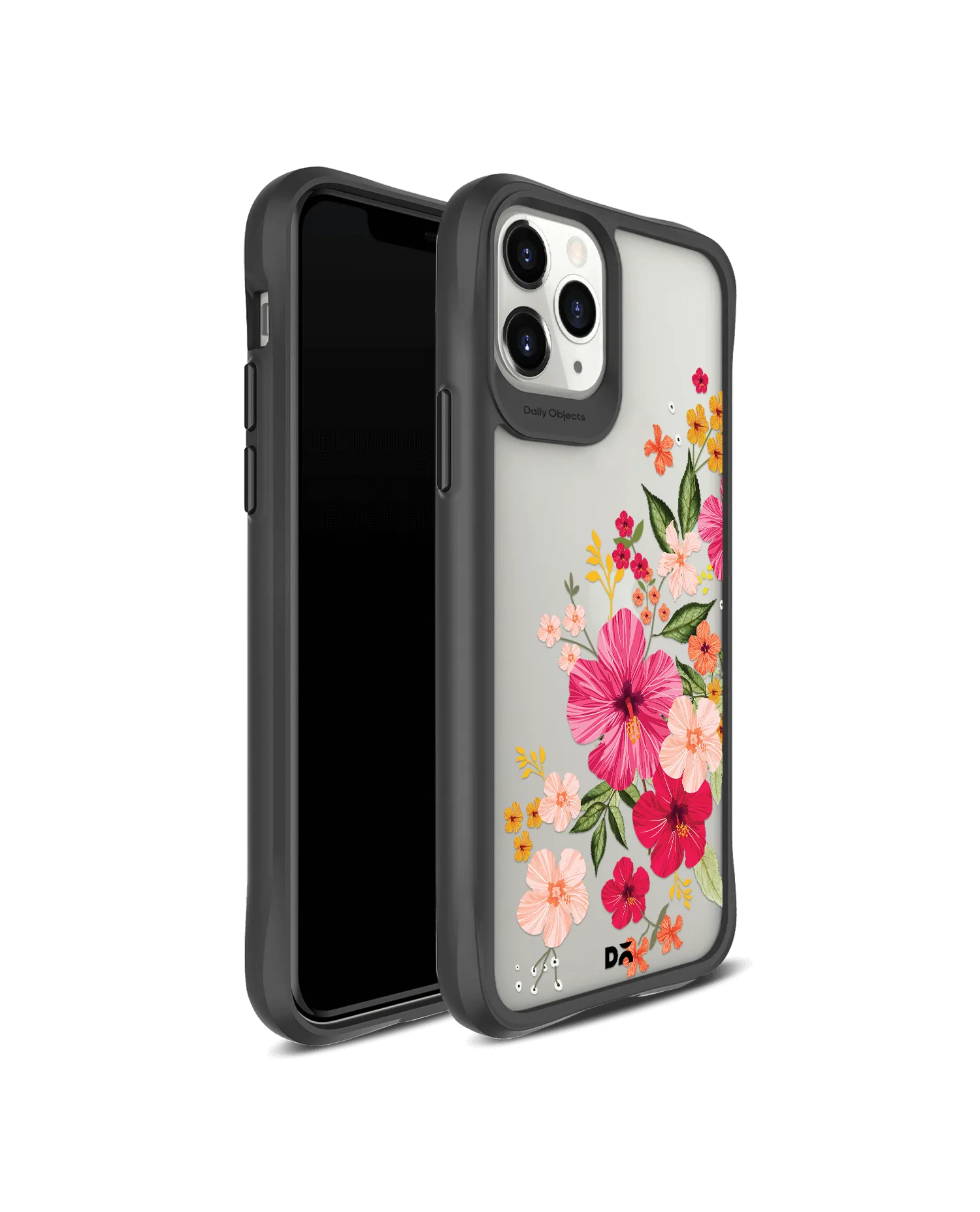 DailyObjects Pink Hibiscus Black Hybrid Clear Case Cover For iPhone 11 Pro Max