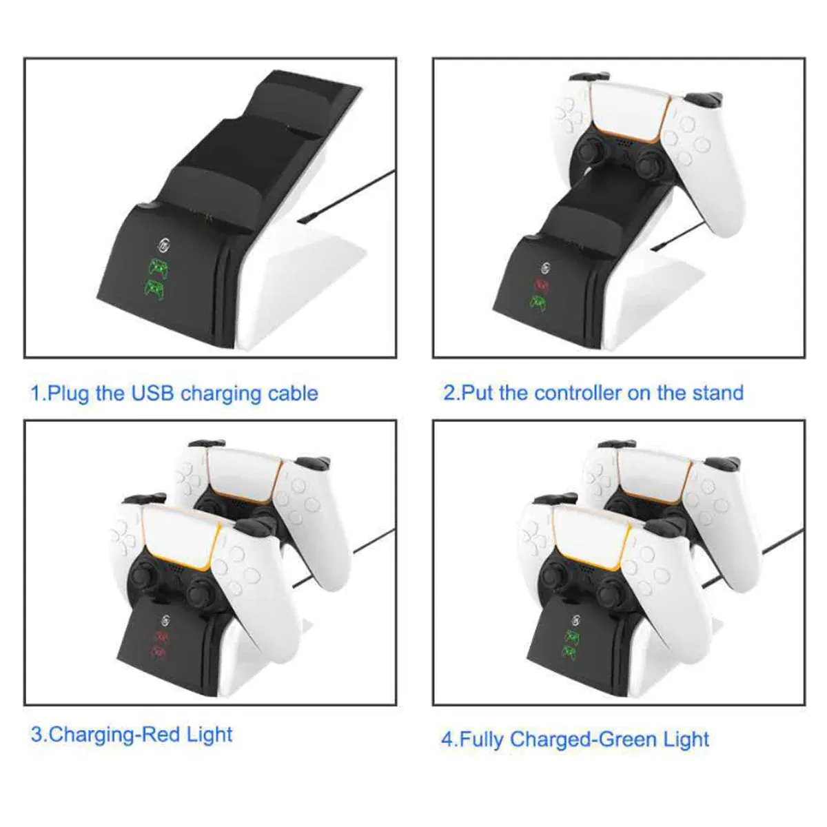 Dual PS5 Controller Charging Station with USB Type-C Cable