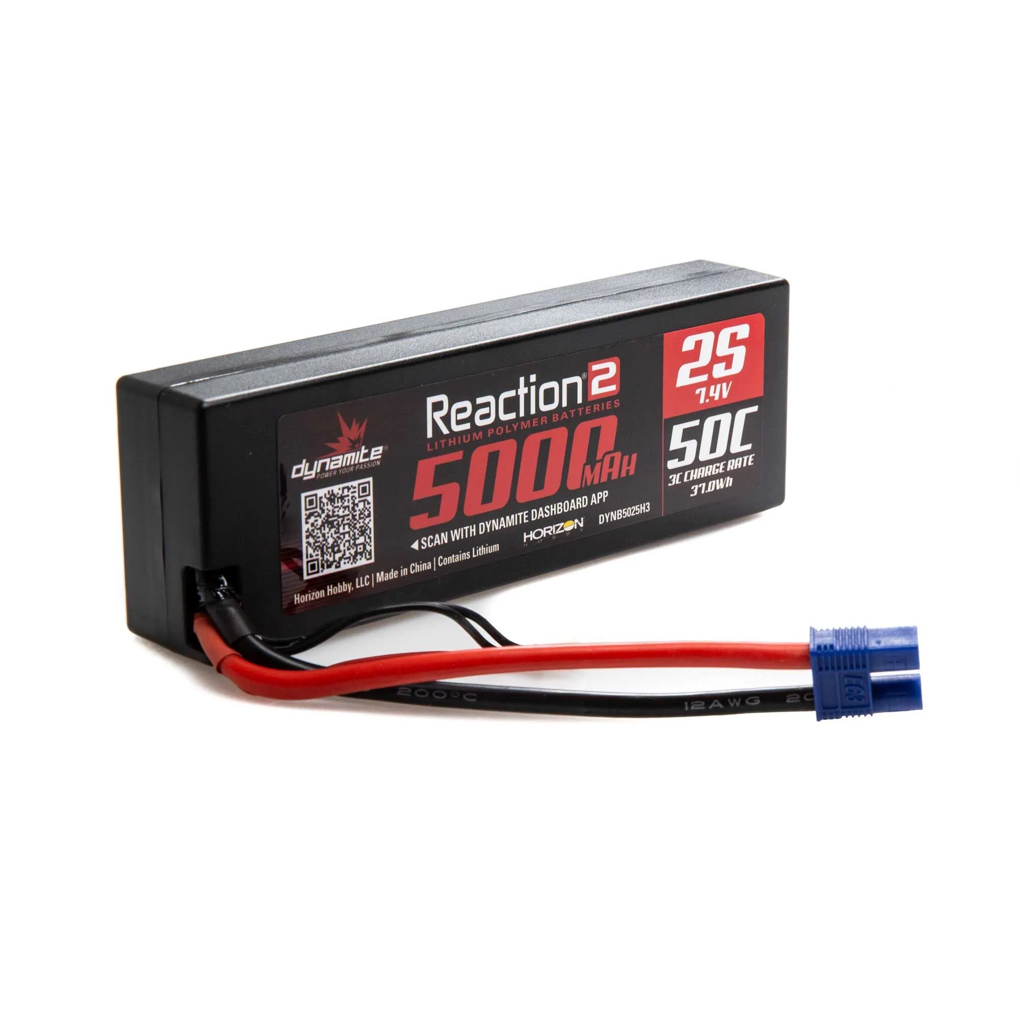 Dynamite 7.4V 5000mAh 2S 50C Reaction 2.0 Hardcase LiPo Battery: EC3