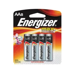 Energizer E91 E91MP-8 Battery, 1.5 V Battery, 2850 mAh, AA Battery, Alkaline, Manganese Dioxide, Zinc, Red