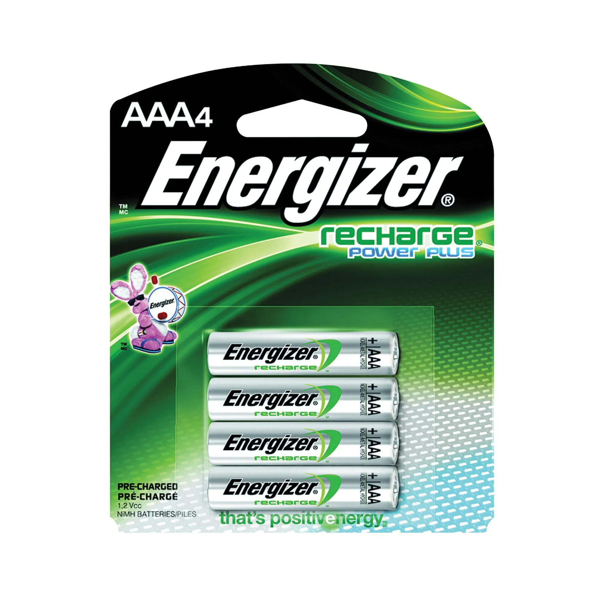 Energizer NH12BP-4 Rechargeable Battery, 1.2 V Battery, 850 mAh, AAA Battery, Nickel-Metal Hydride