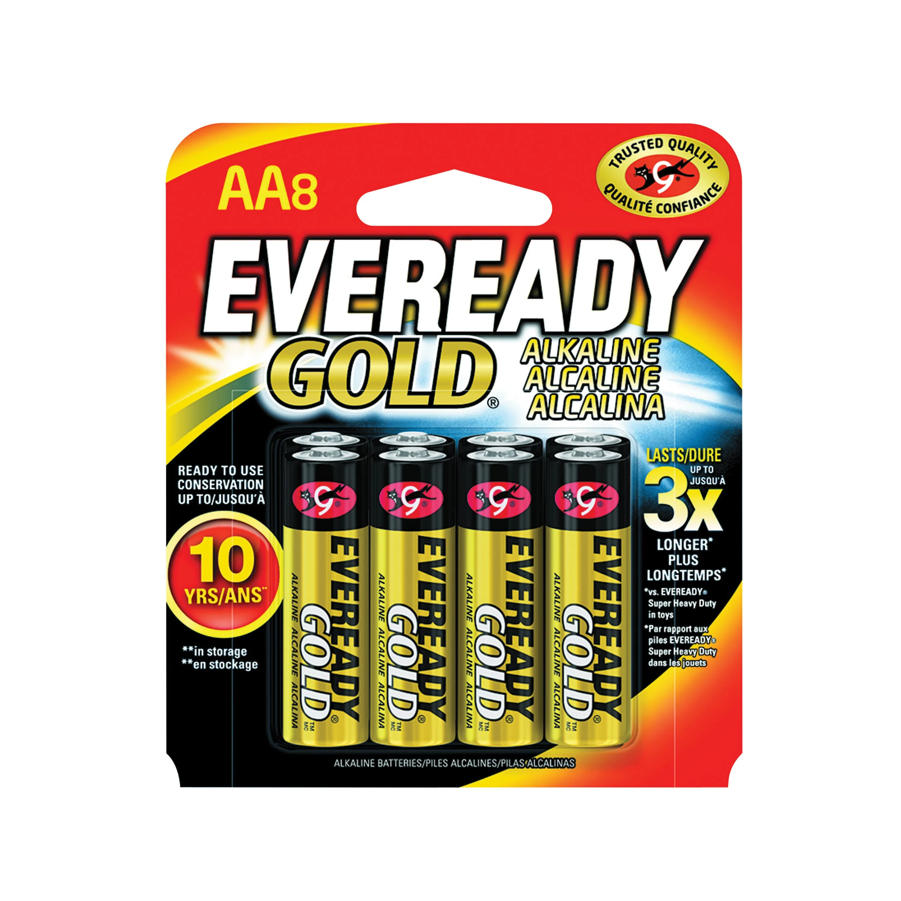 Eveready A91 A91BP-8 Battery, 1.5 V Battery, 2850 mAh, AA Battery, Alkaline, Manganese Dioxide, Zinc