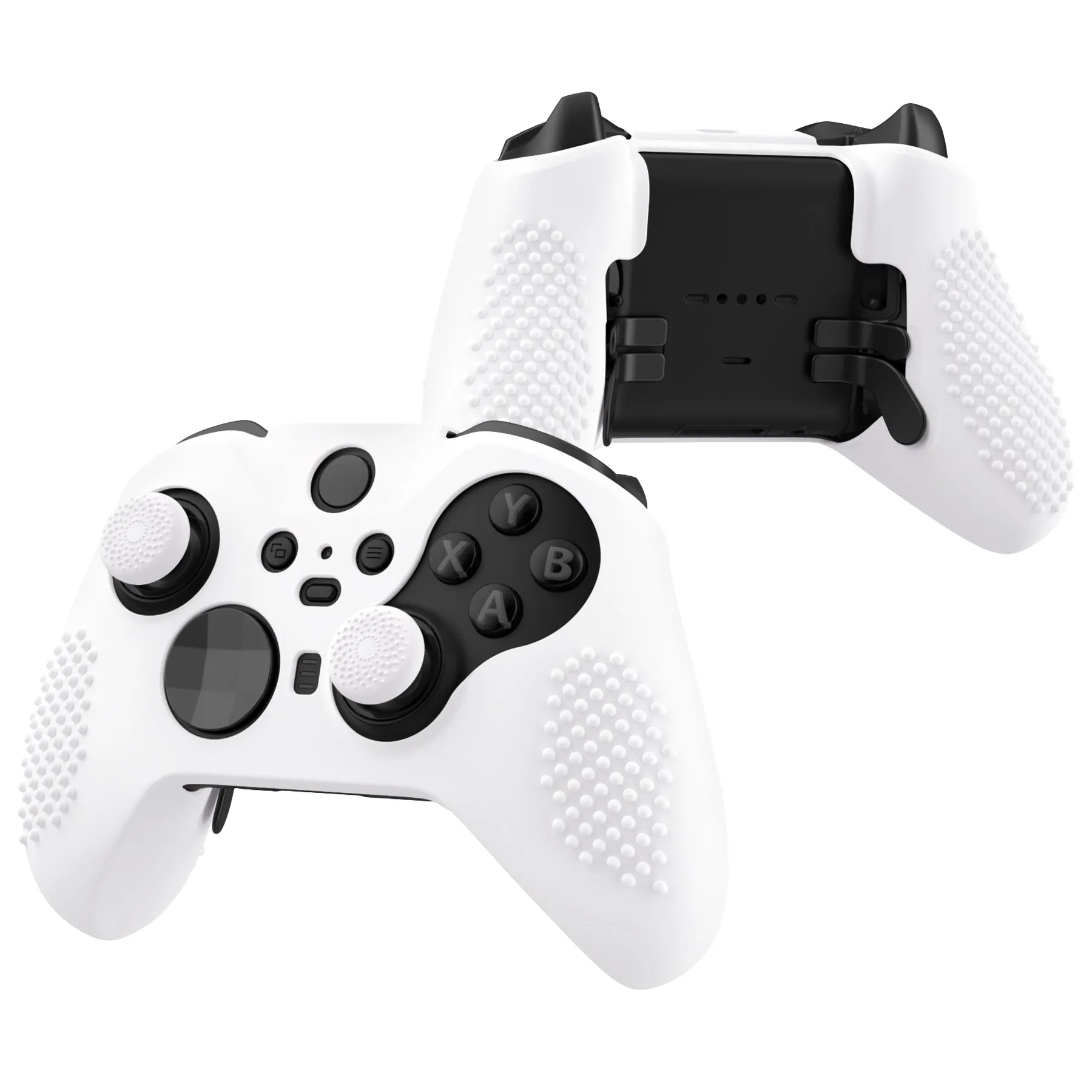 eXtremeRate PlayVital White Soft Anti-Slip Silicone Cover Skins, Controller Protective Case for New Xbox One Elite Series 2 (Model 1797 and Core Model 1797) with Thumb Grips Analog Caps - XBOWP0059GC