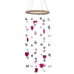 Felt Ball & Heart Nursery Mobile- Berry, Baby Pink, Gray - LARGE