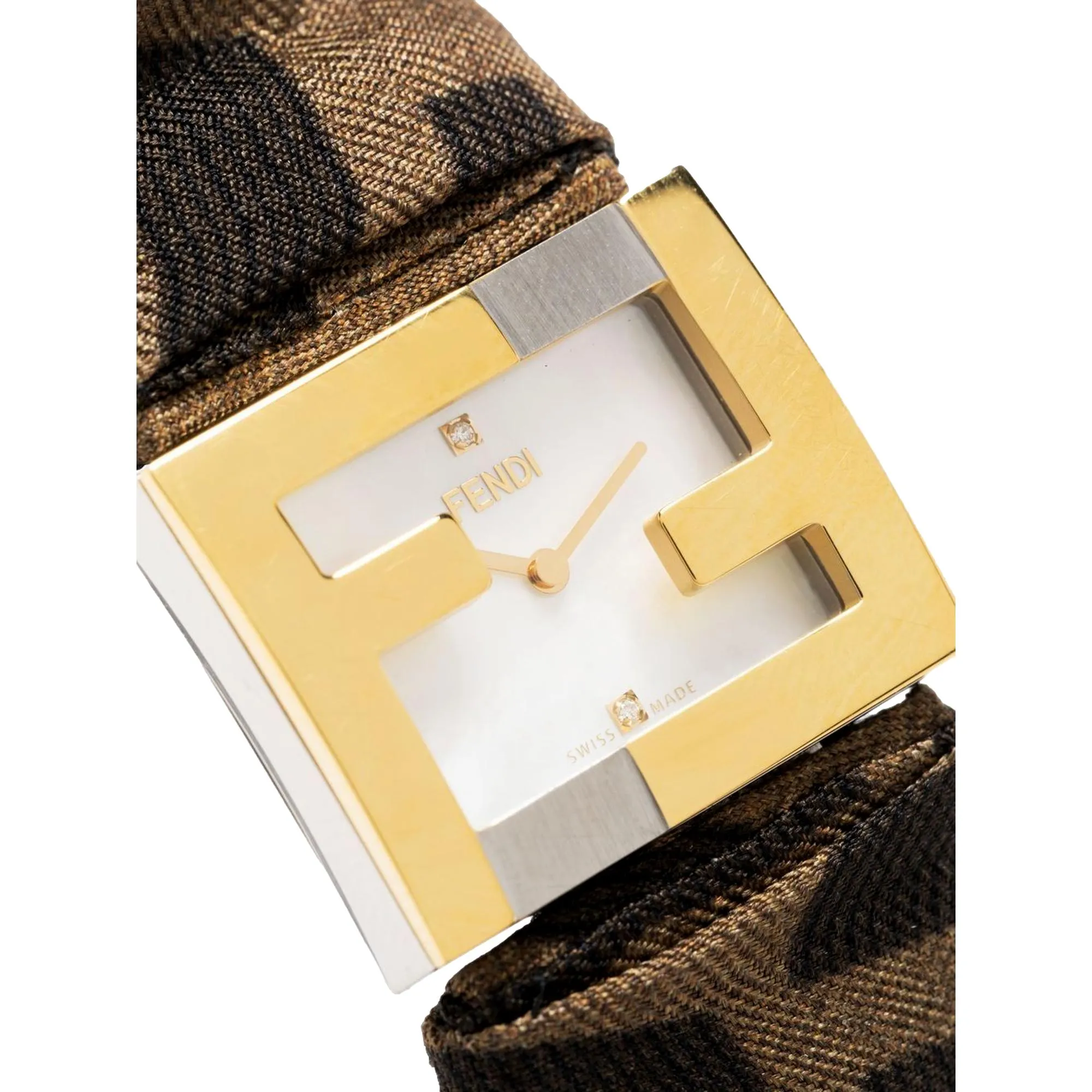 Fendi Fendimania Baguette Pearl Dial Monogram Satin Watch