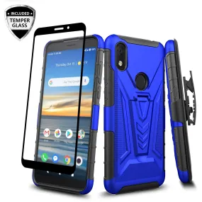 For Alcatel Jitterbug Smart3 Case ,Lively Smart Case with Tempered Glass Screen Protector Heavy Duty Protective Phone Case,Built-in Kickstand Rugged Shockproof Protective Phone Case - Blue