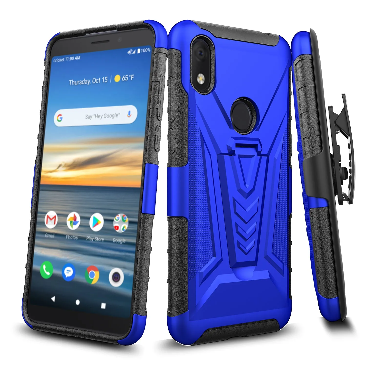 For Alcatel Jitterbug Smart3 Case ,Lively Smart Case with Tempered Glass Screen Protector Heavy Duty Protective Phone Case,Built-in Kickstand Rugged Shockproof Protective Phone Case - Blue