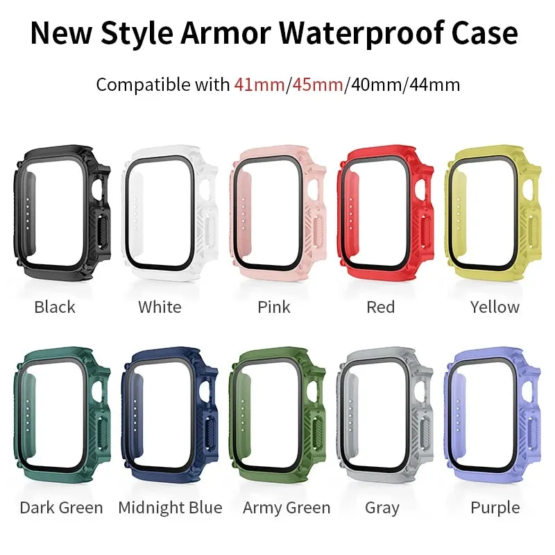 For Apple Watch Waterproof Case With Glass Screen Protector