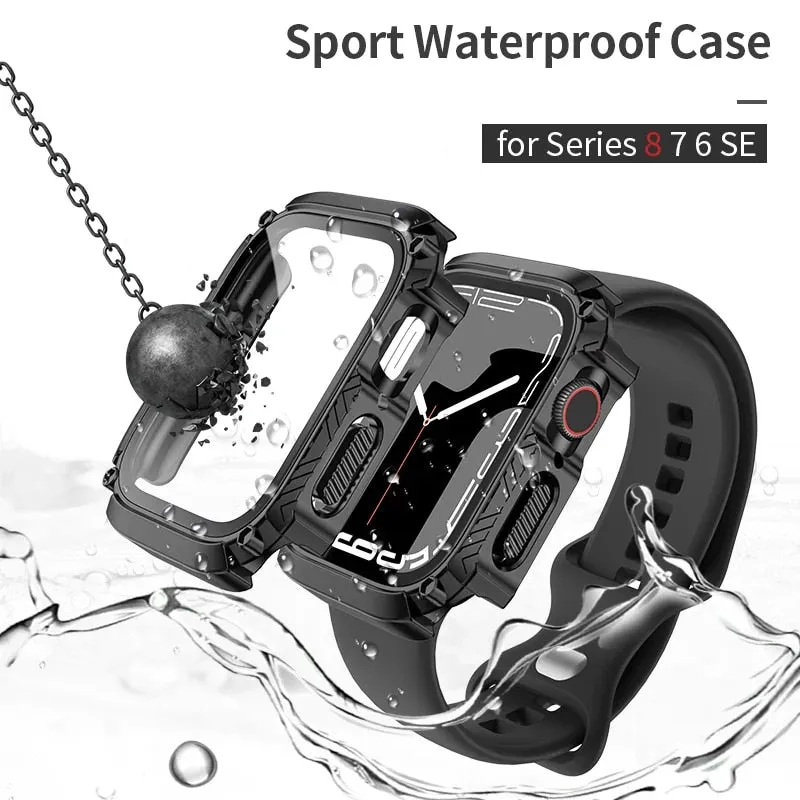 For Apple Watch Waterproof Case With Glass Screen Protector