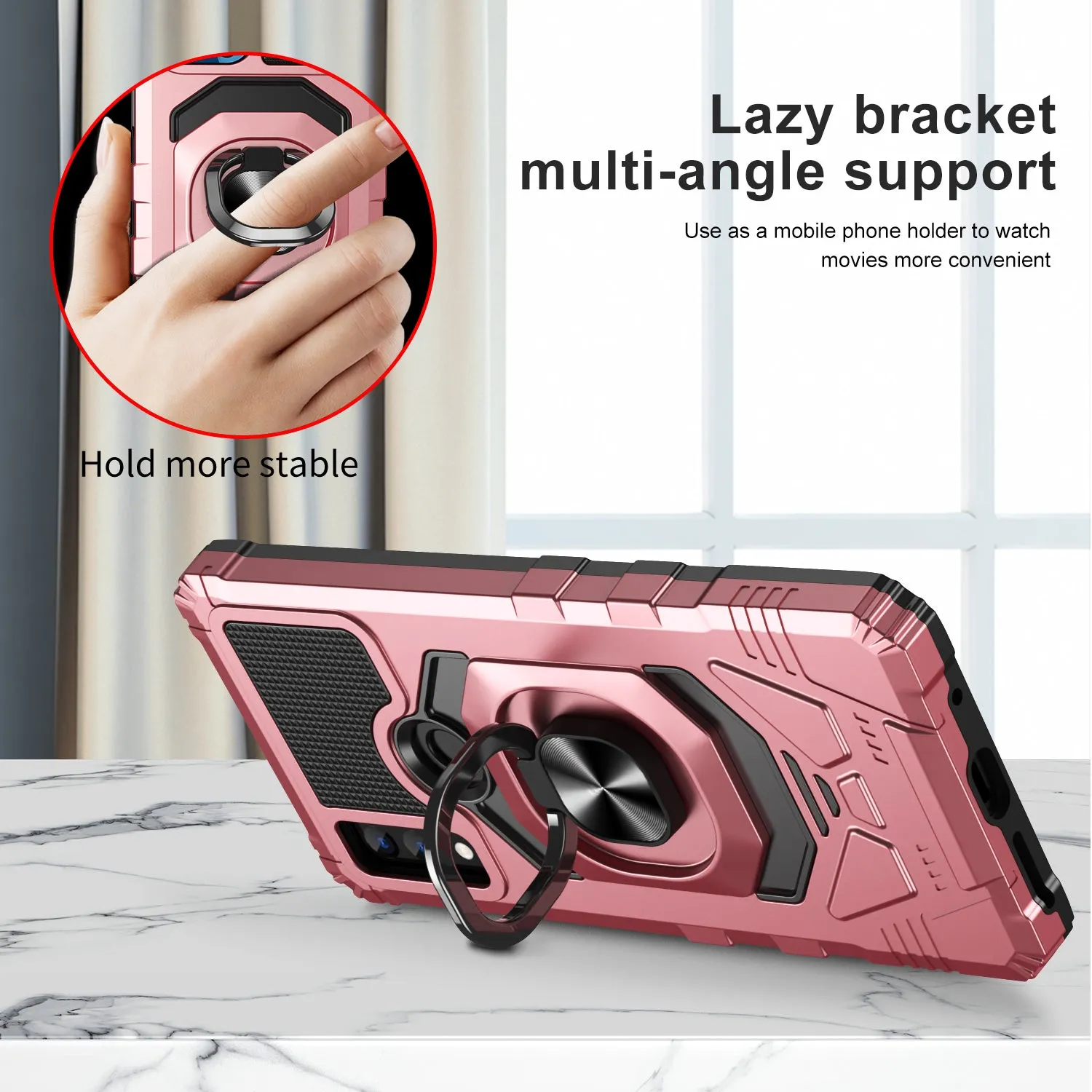 For AT&T Maestro 3 Case [Military Grade] Ring Car Mount Kickstand w/[Tempered Glass] Hybrid Hard PC Soft TPU Shockproof Protective Case - Rose Gold