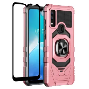 For AT&T Maestro 3 Case [Military Grade] Ring Car Mount Kickstand w/[Tempered Glass] Hybrid Hard PC Soft TPU Shockproof Protective Case - Rose Gold