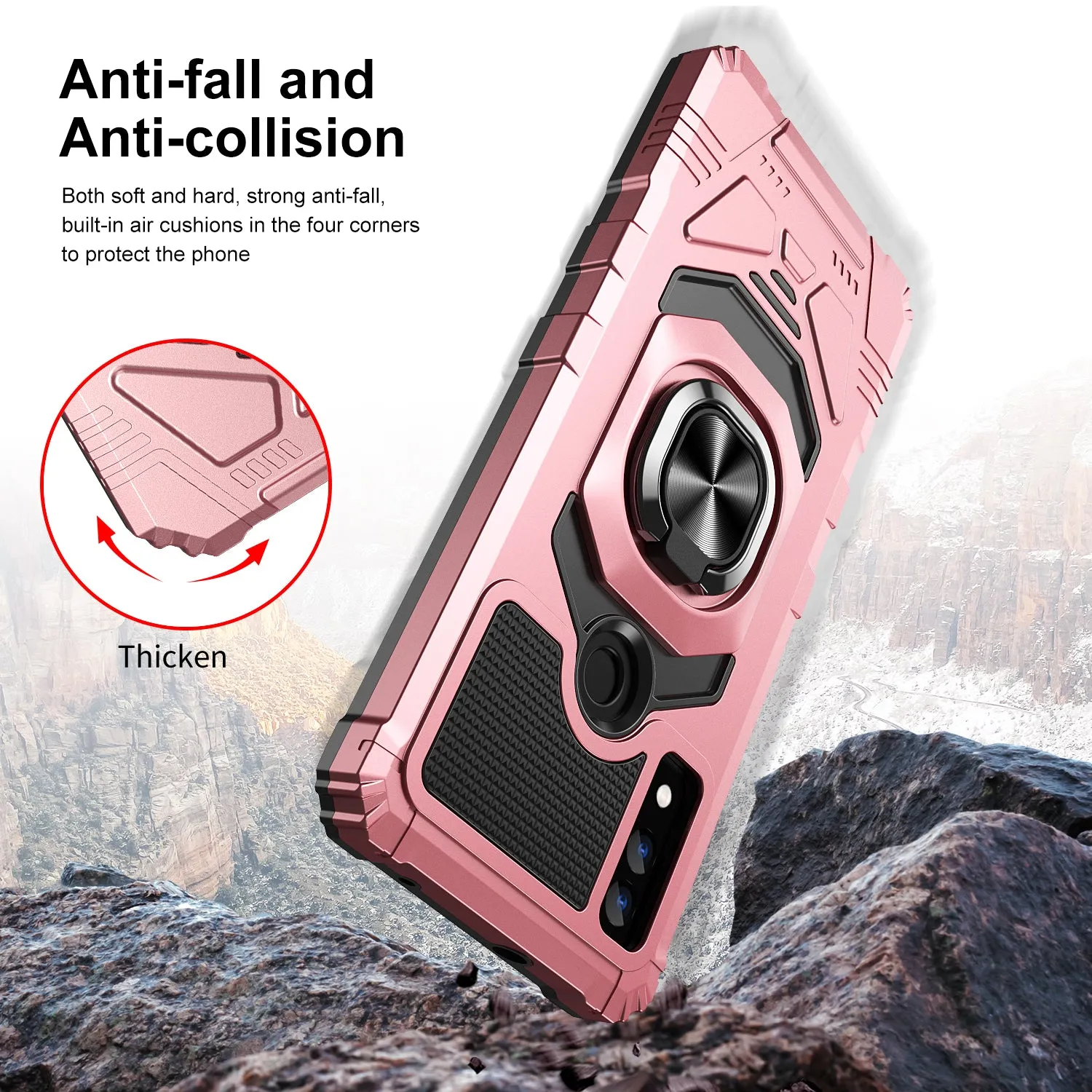 For AT&T Maestro 3 Case [Military Grade] Ring Car Mount Kickstand w/[Tempered Glass] Hybrid Hard PC Soft TPU Shockproof Protective Case - Rose Gold