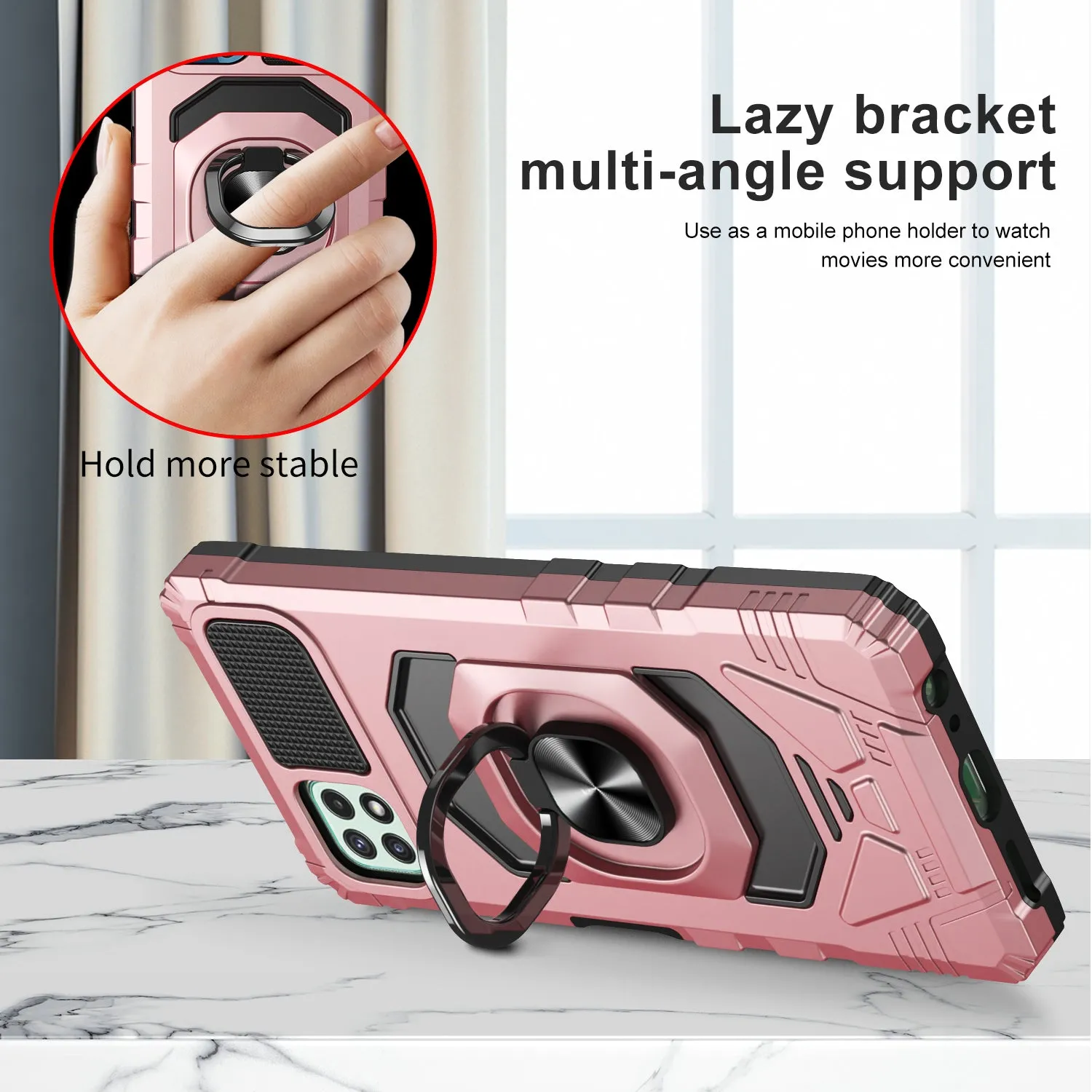 For Boost Celero 5G Plus Case with Tempered Glass Screen Protector Hybrid Ring Shockproof Hard Case Phone Cover - Rose Gold