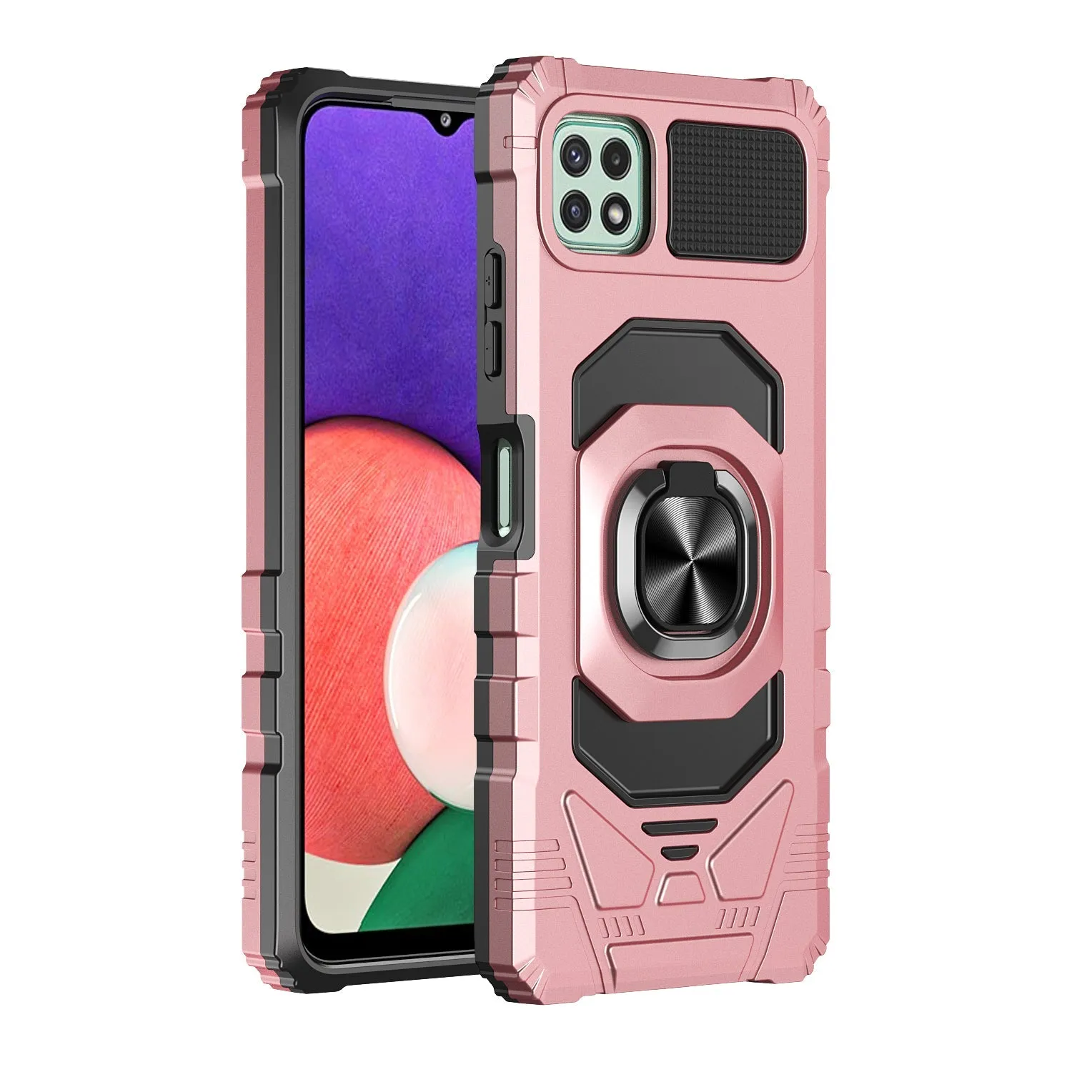 For Boost Celero 5G Plus Case with Tempered Glass Screen Protector Hybrid Ring Shockproof Hard Case Phone Cover - Rose Gold