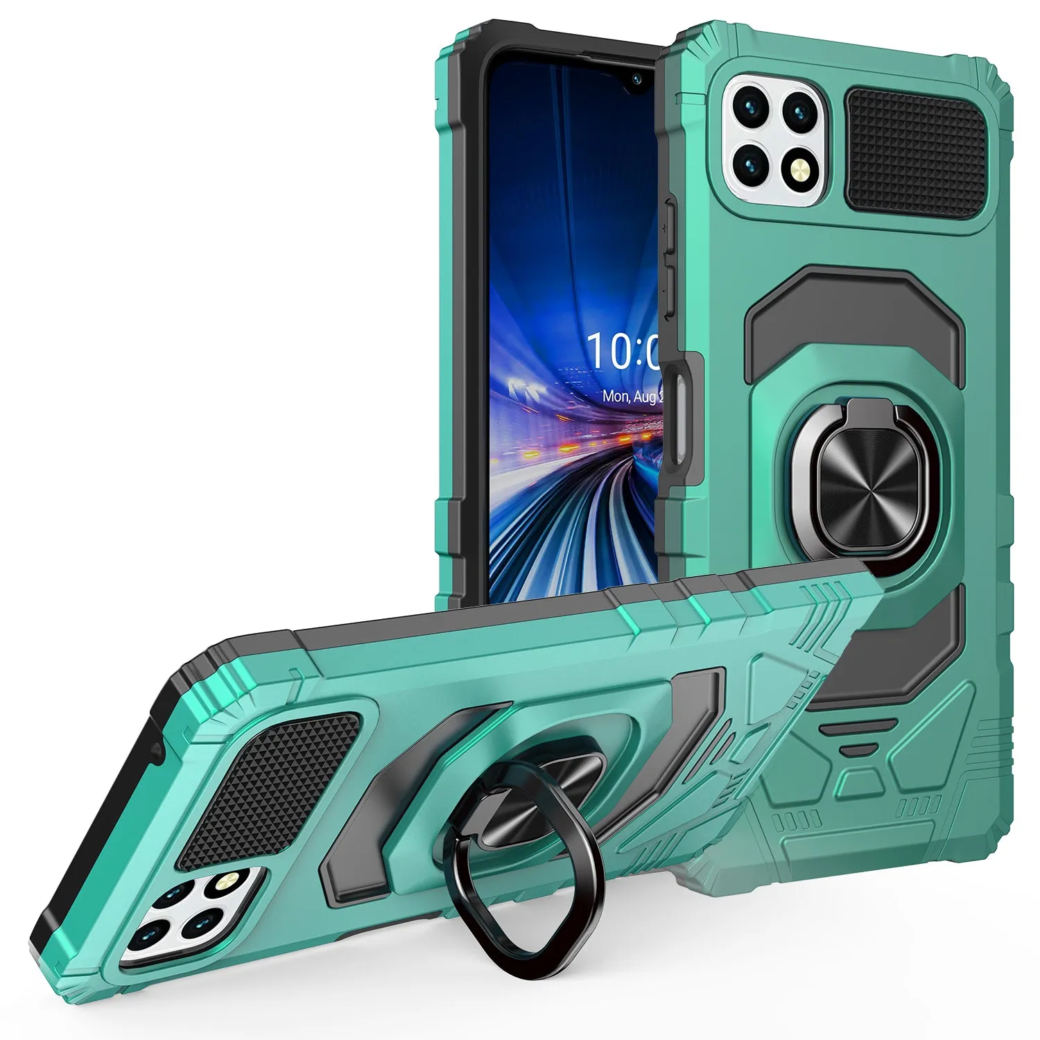 For Boost Celero 5G Plus Case with Tempered Glass Screen Protector Hybrid Ring Shockproof Hard Case Phone Cover - Teal