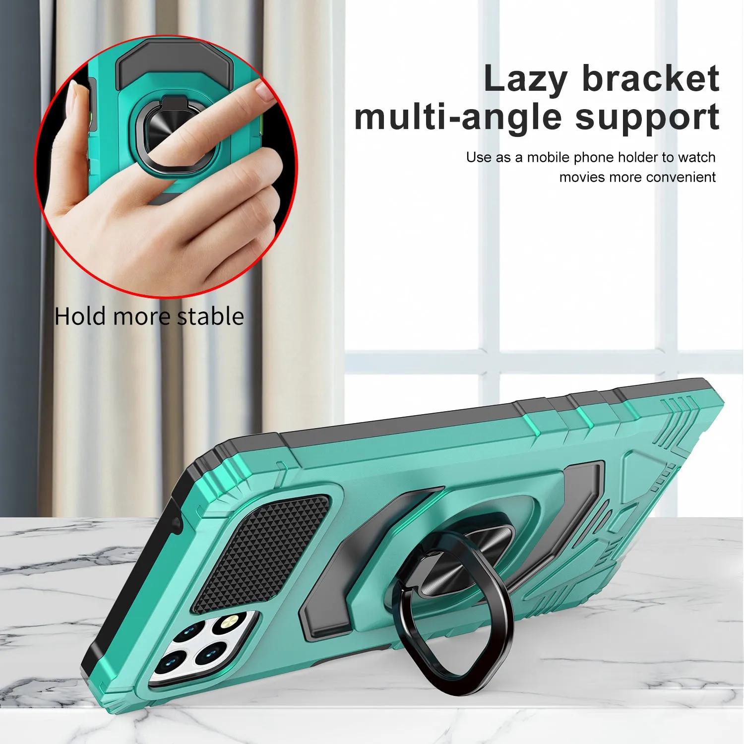 For Boost Celero 5G Plus Case with Tempered Glass Screen Protector Hybrid Ring Shockproof Hard Case Phone Cover - Teal